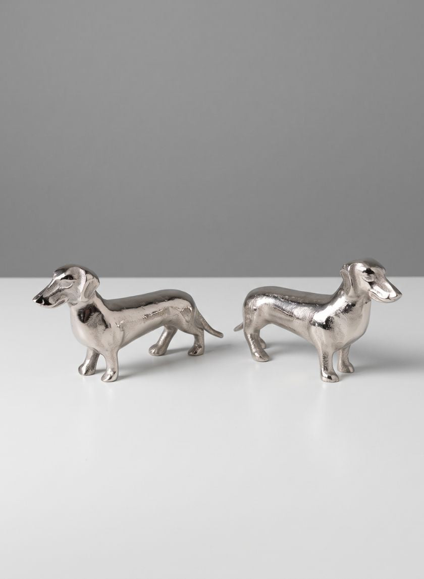 3.5in Tall Silver Dachshund Dog, Set of 2 Decor Jamali Garden