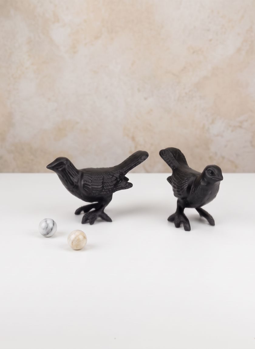 3.25in Tall Black Deco Bird, Set of 2 Decor Jamali Garden