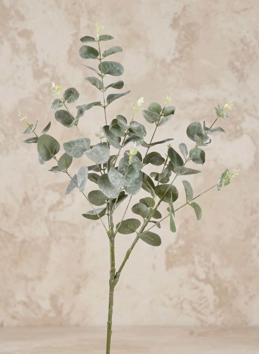 33in Long Glitter Frost Eucalyptus Leave Spray, Case of 12 Decor Jamali Garden