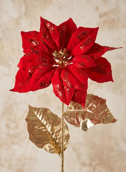 26in Long Red Poinsettia Spray Decor Jamali Garden