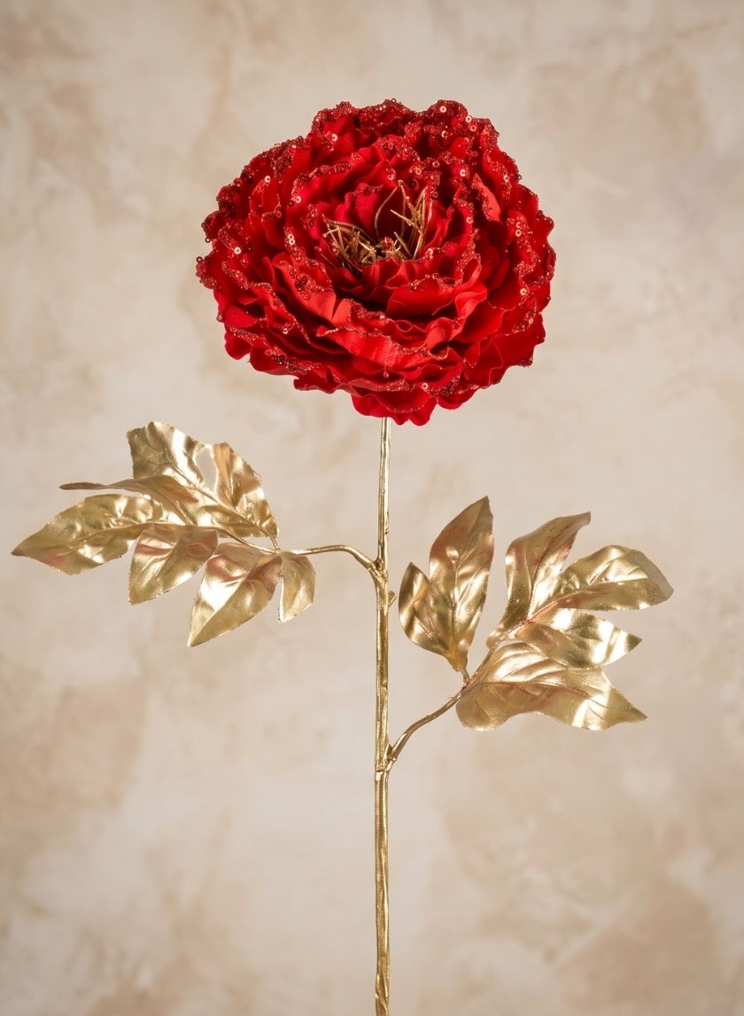 16in Long Red Peony Spray, Case of 12