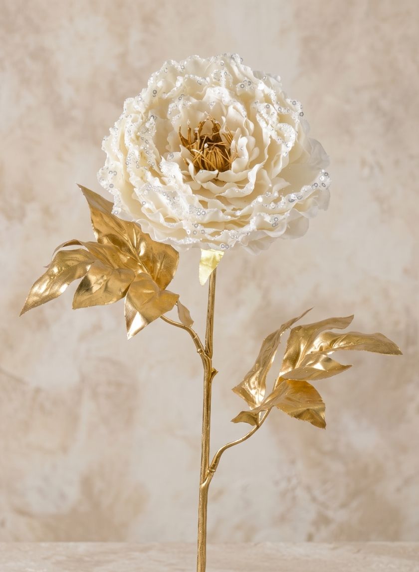 16in Long White Peony Spray