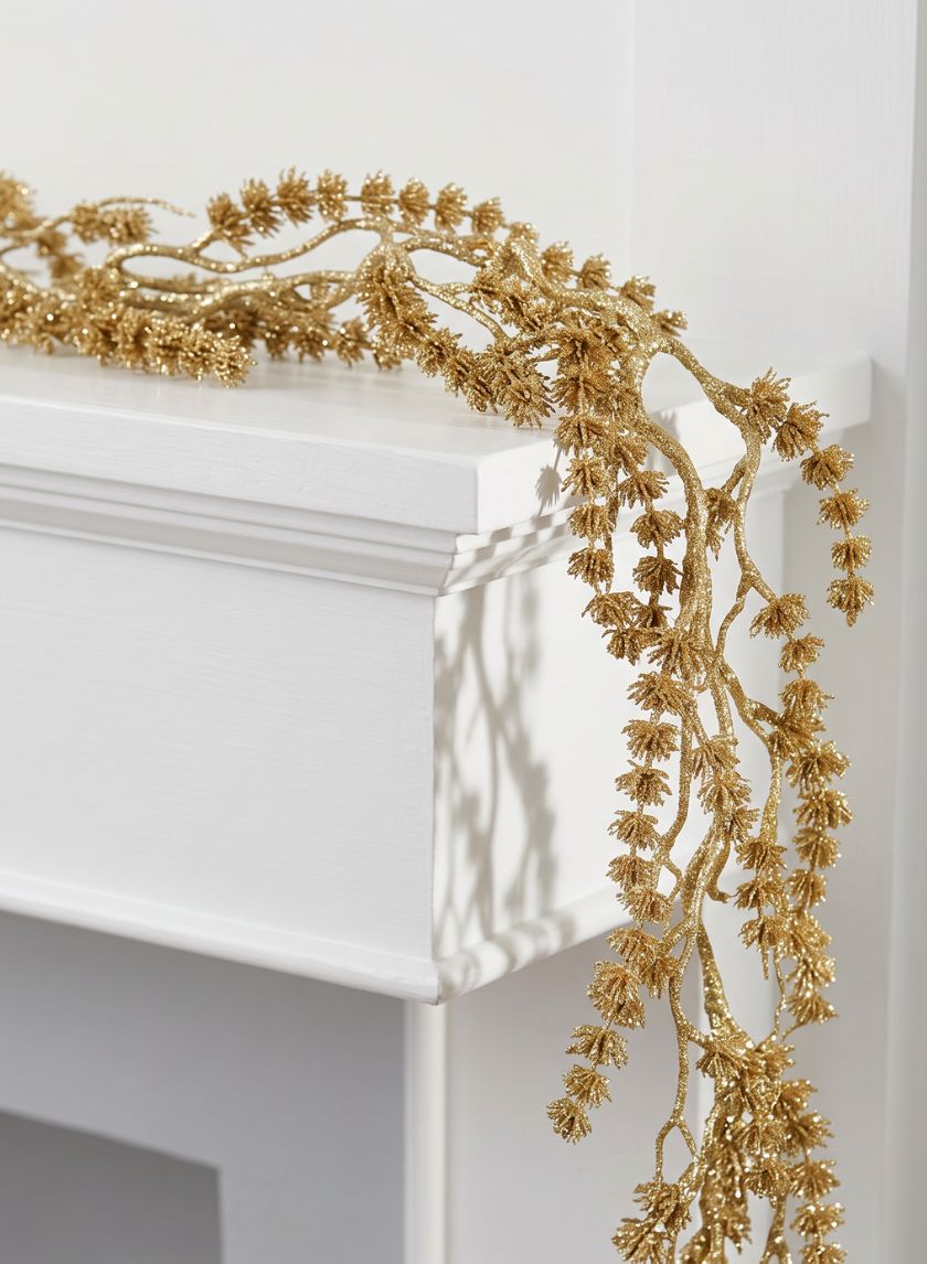 6ft Long Gold Glittered Mini Pine Garland Decor Jamali Garden