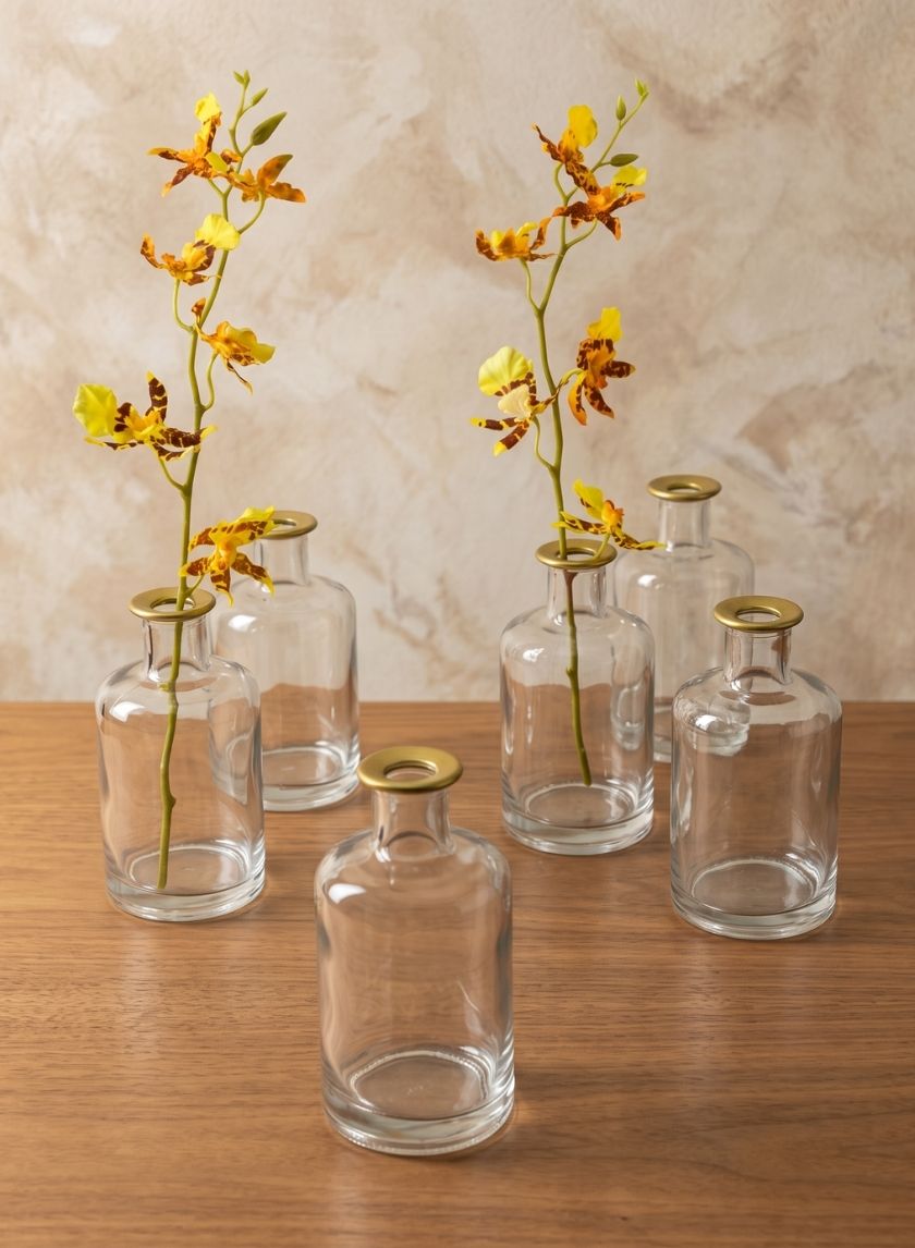 5.25in Tall Jolie Gold Rim Glass Bud Vase, Set of 6 Decor Jamali Garden
