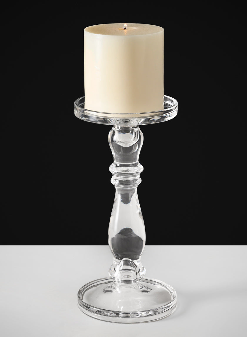 11in Tall Clear Crystal Look Glass Pillar and Taper Decor Jamali Garden