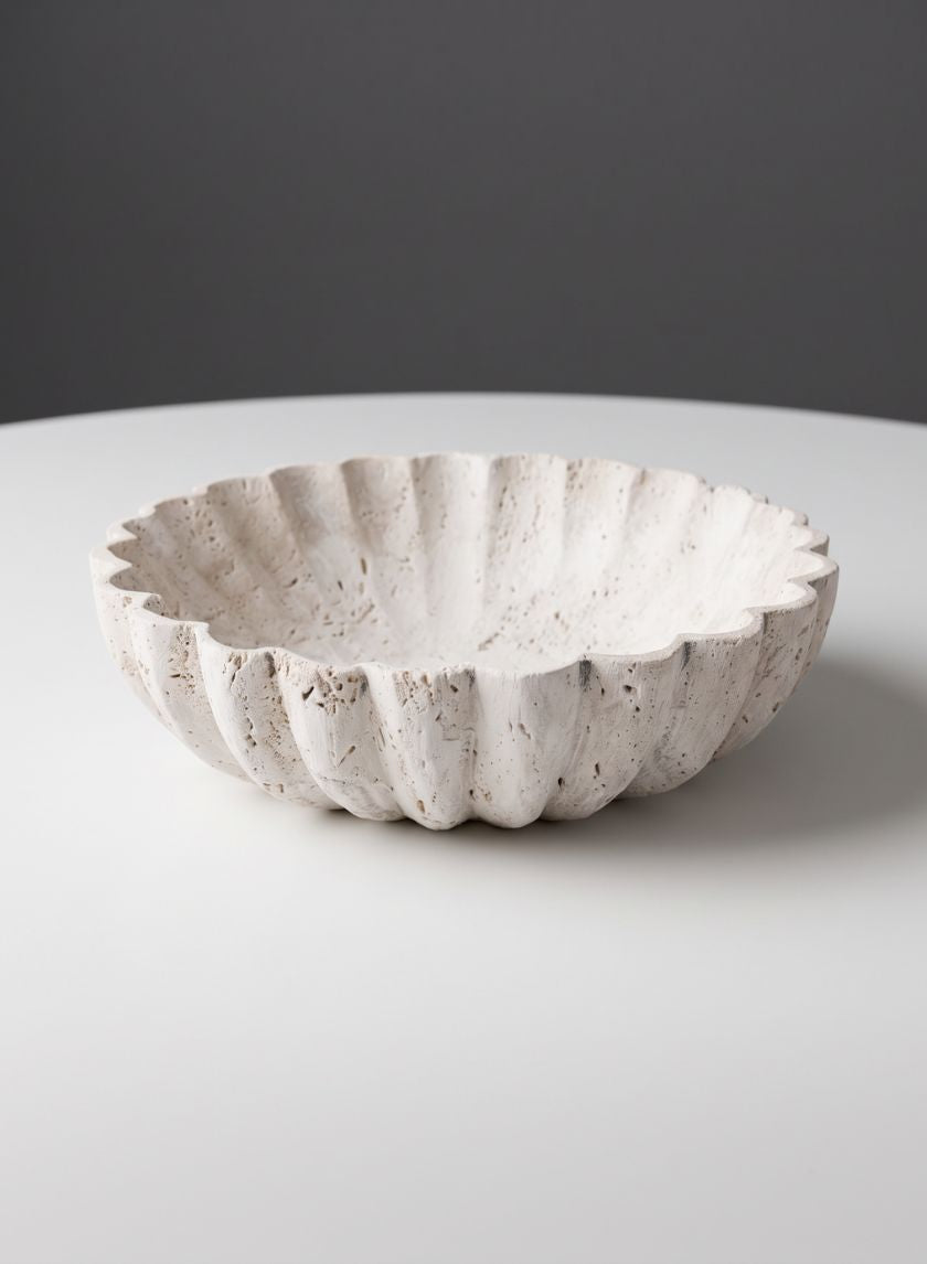 10in Wide Chagai Natural Travertine Decorative Bowl Decor Jamali Garden