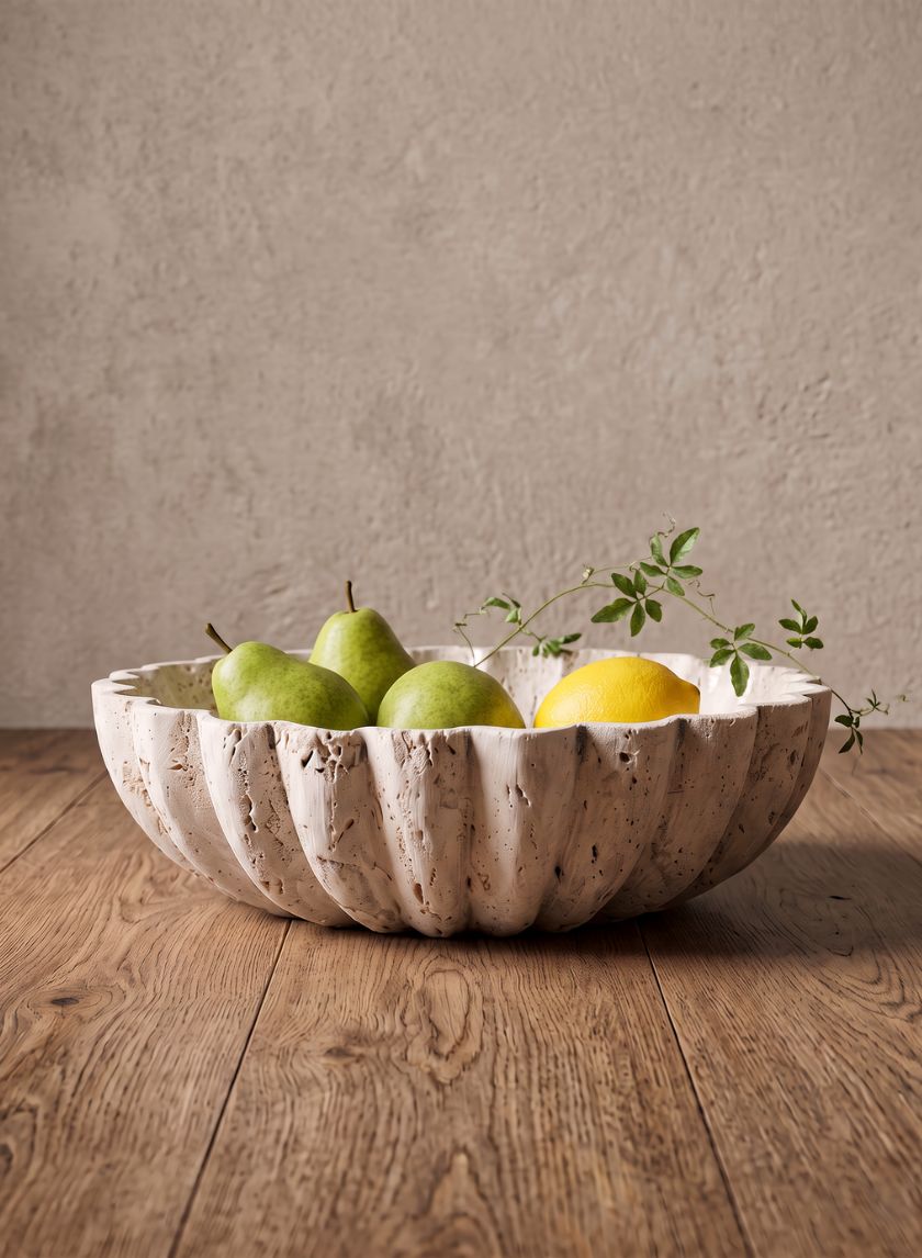 10in Wide Chagai Natural Travertine Decorative Bowl Decor Jamali Garden