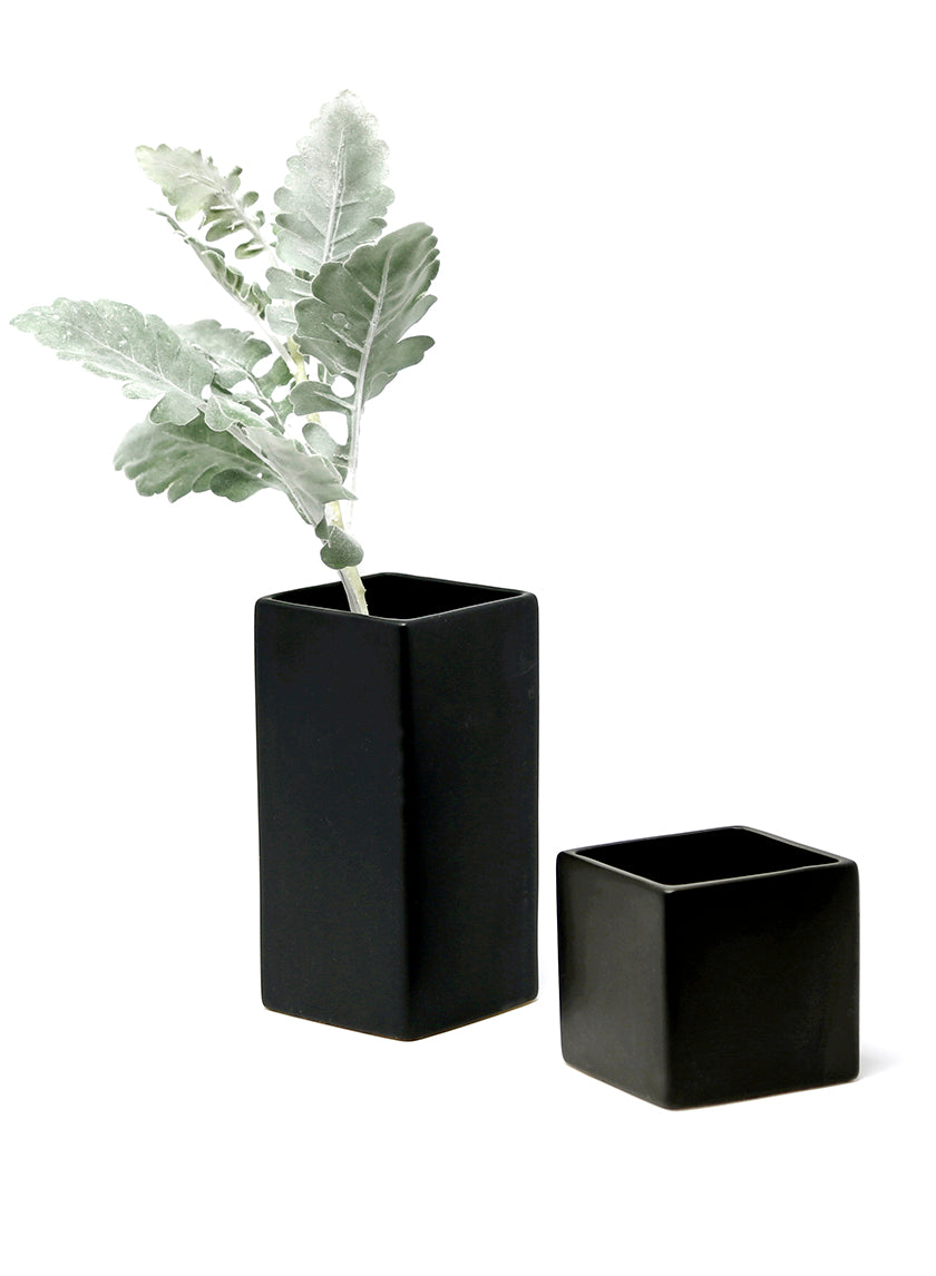 black square ceramic plant pots 3in & 6in Matte Black Ceramic Square