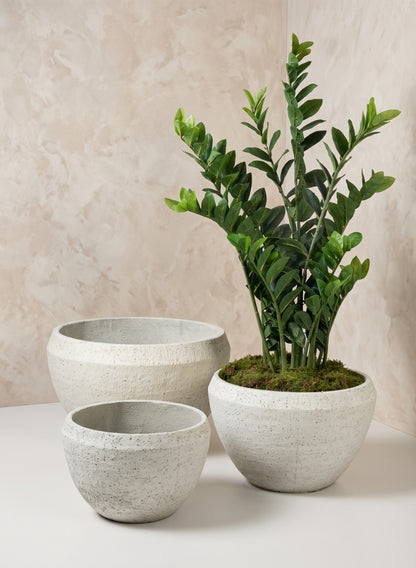 Meknes Fiber Cement Low Bowls, Rustic White Decor Jamali Garden