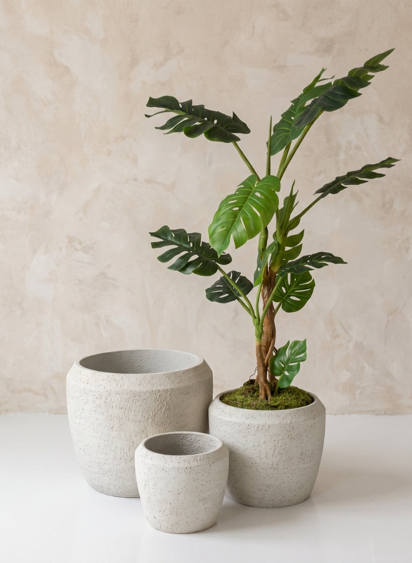 Meknes Fiber Cement Planters, Rustic White Decor Jamali Garden