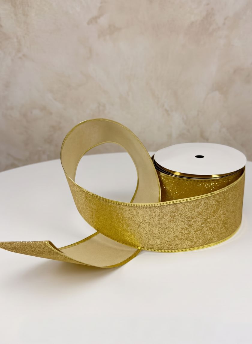 2.5in x 10 yards Shimmer Gold Glitter Ribbon