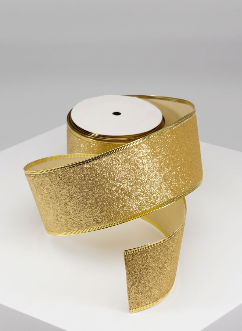 2.5in x 10 yards Shimmer Gold Glitter Ribbon