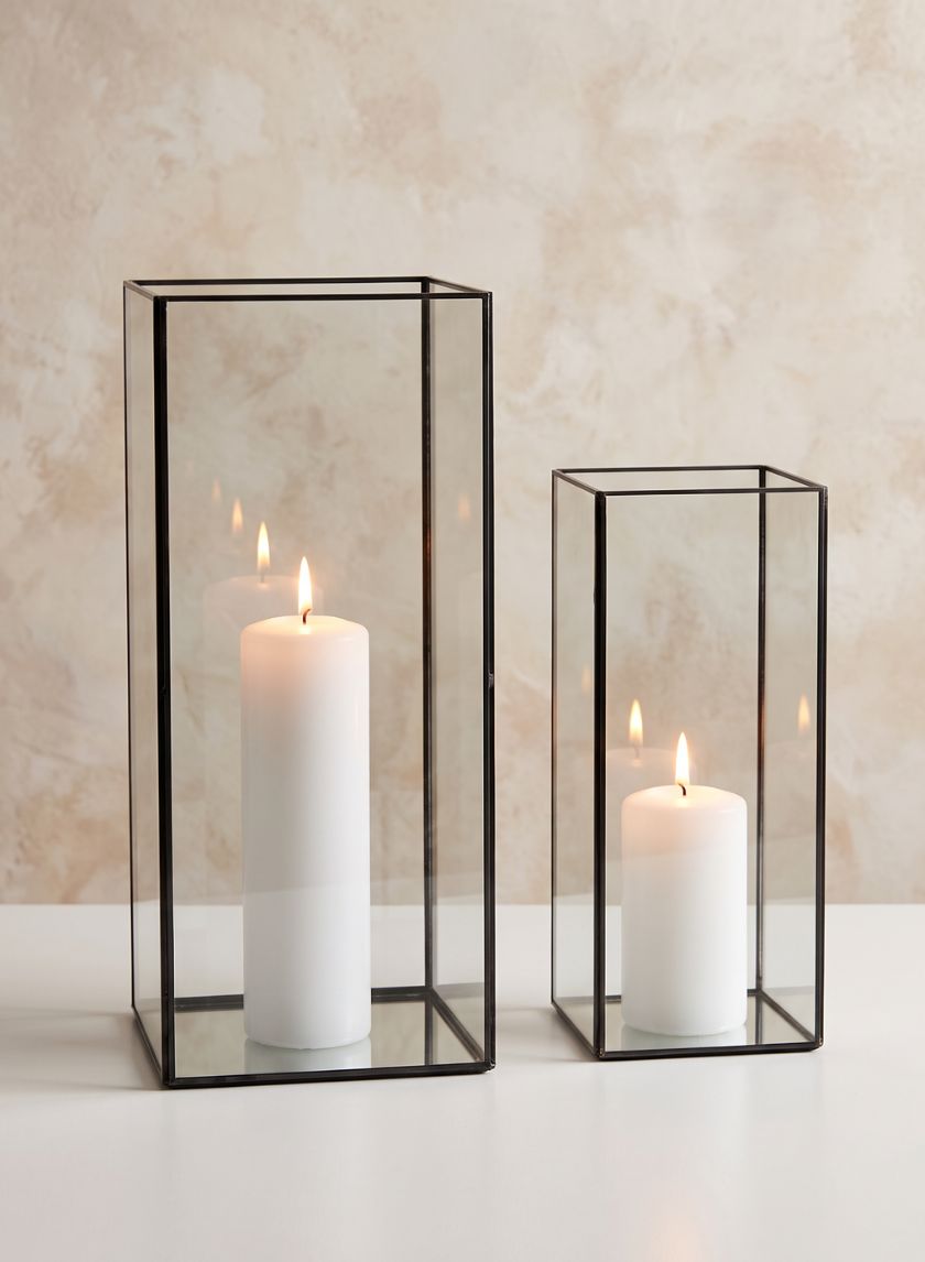 Burnt Antique Square Candle Holder With Mirror Bottom