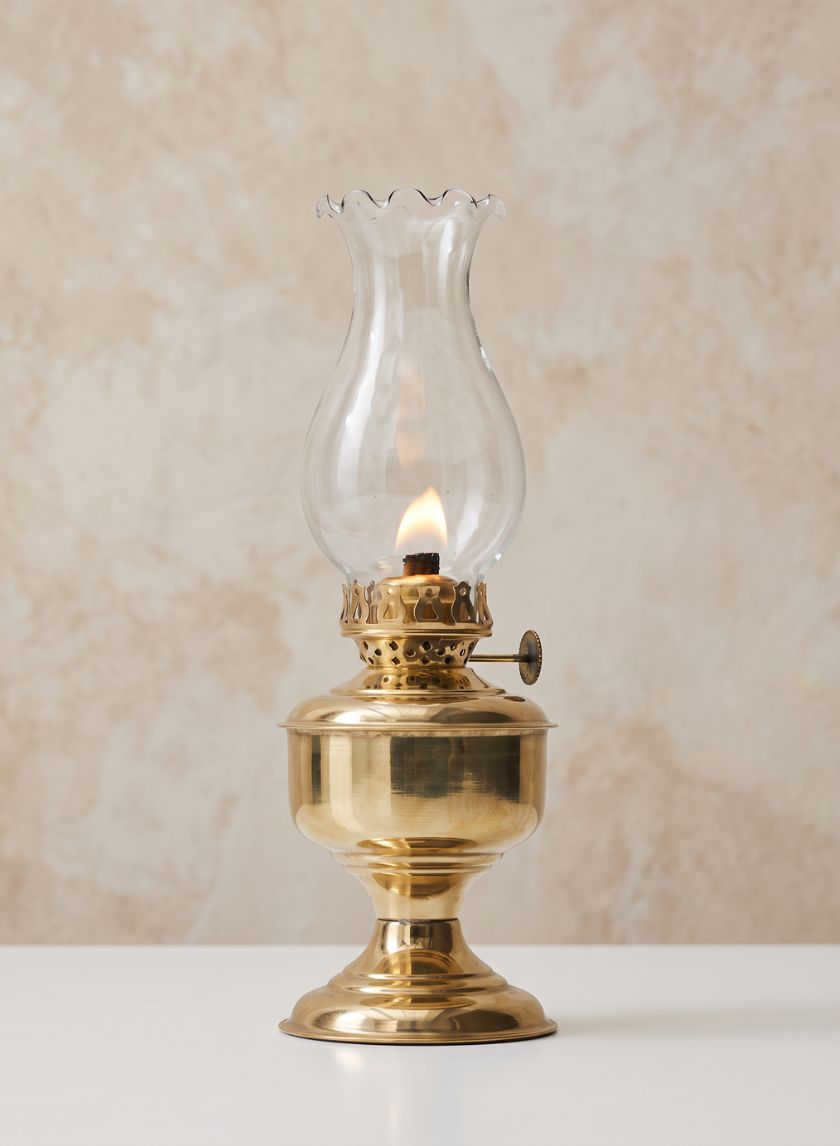 9.5in Tall Heritage Brass Table Oil Lamp Decor Jamali Garden