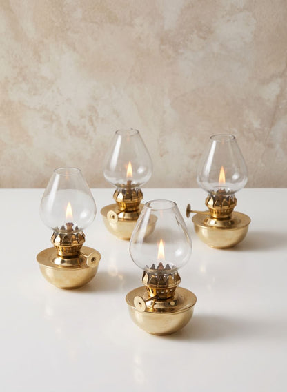 4.5in Tall Heritage Brass Oil Lamp, Mini, Set of 4 Decor Jamali Garden