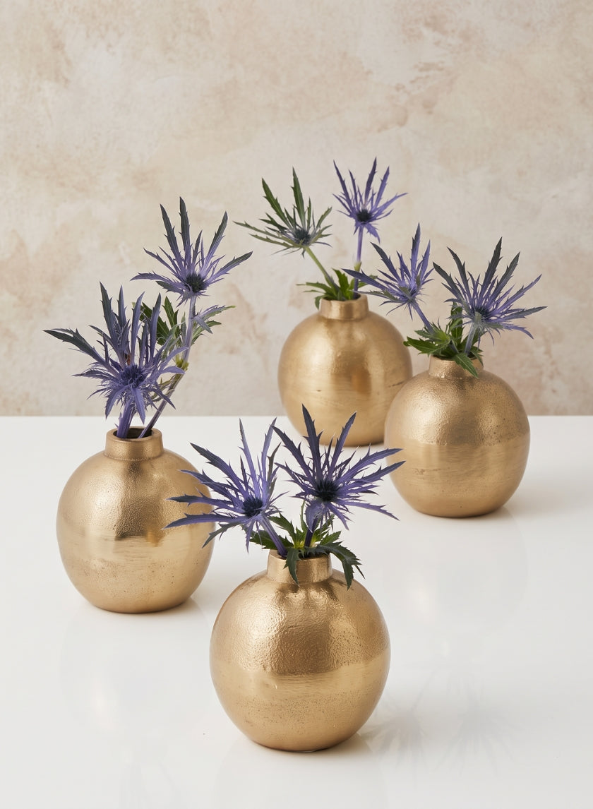 3.5in Tall Chateau Gold Ball Bud Aluminum Vase, Set of 4 Decor Jamali Garden