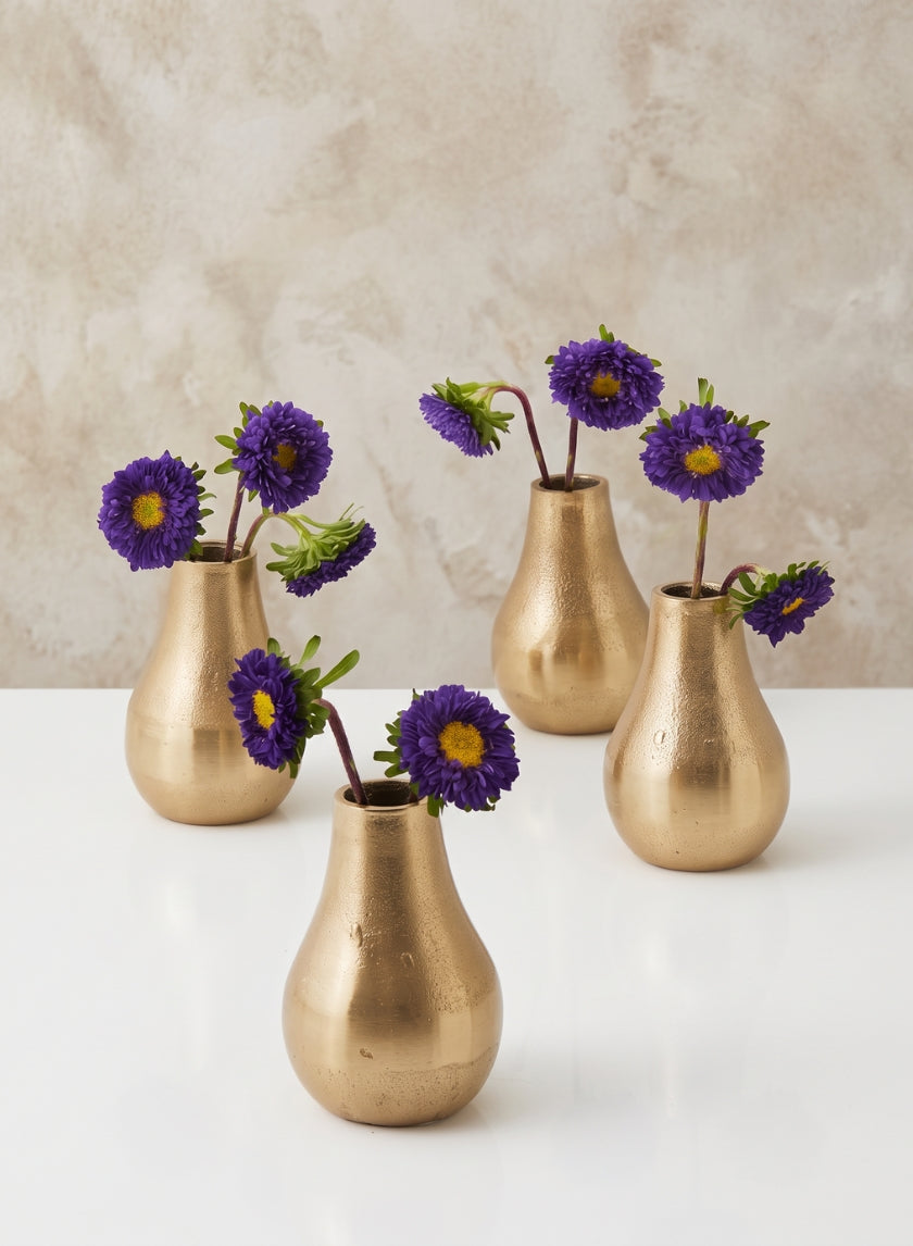 4in Tall Gold Bud Aluminum Vase, Set of 4 Decor Jamali Garden