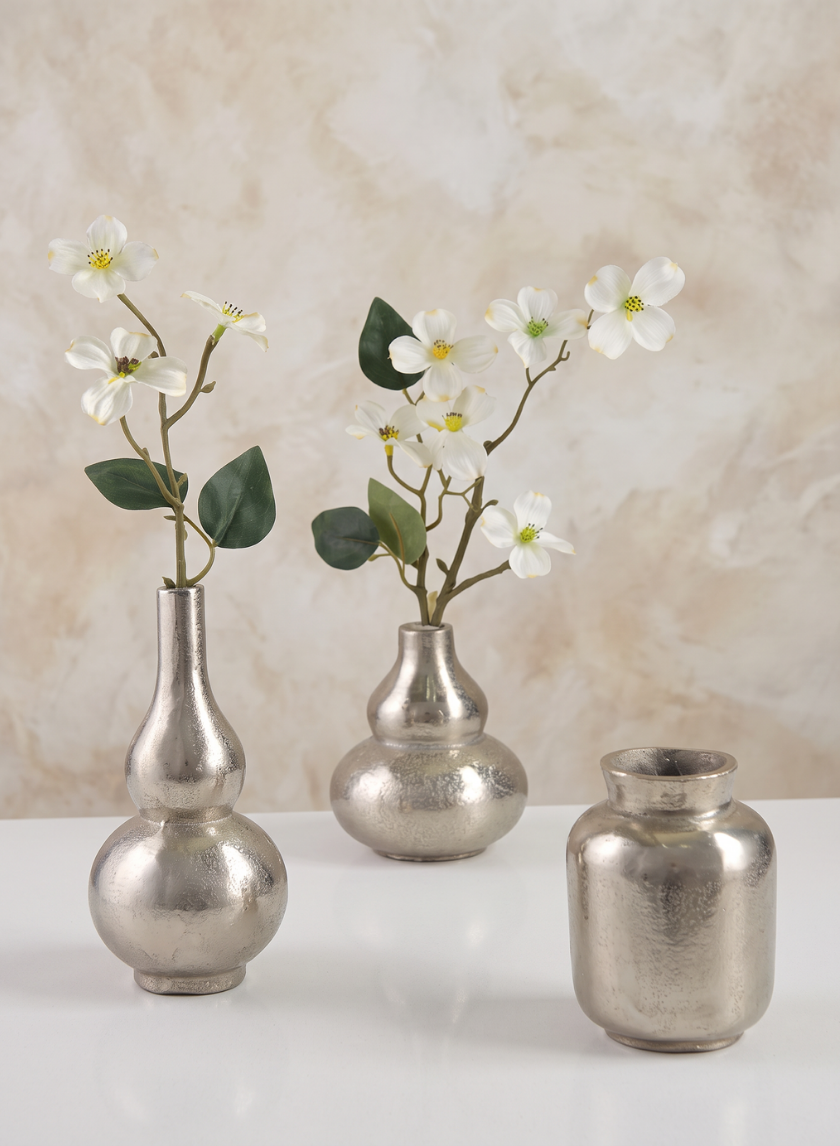 Orseil Deco Mini Aluminum Vases, Old Silver, Set of 3 Decor Jamali Garden