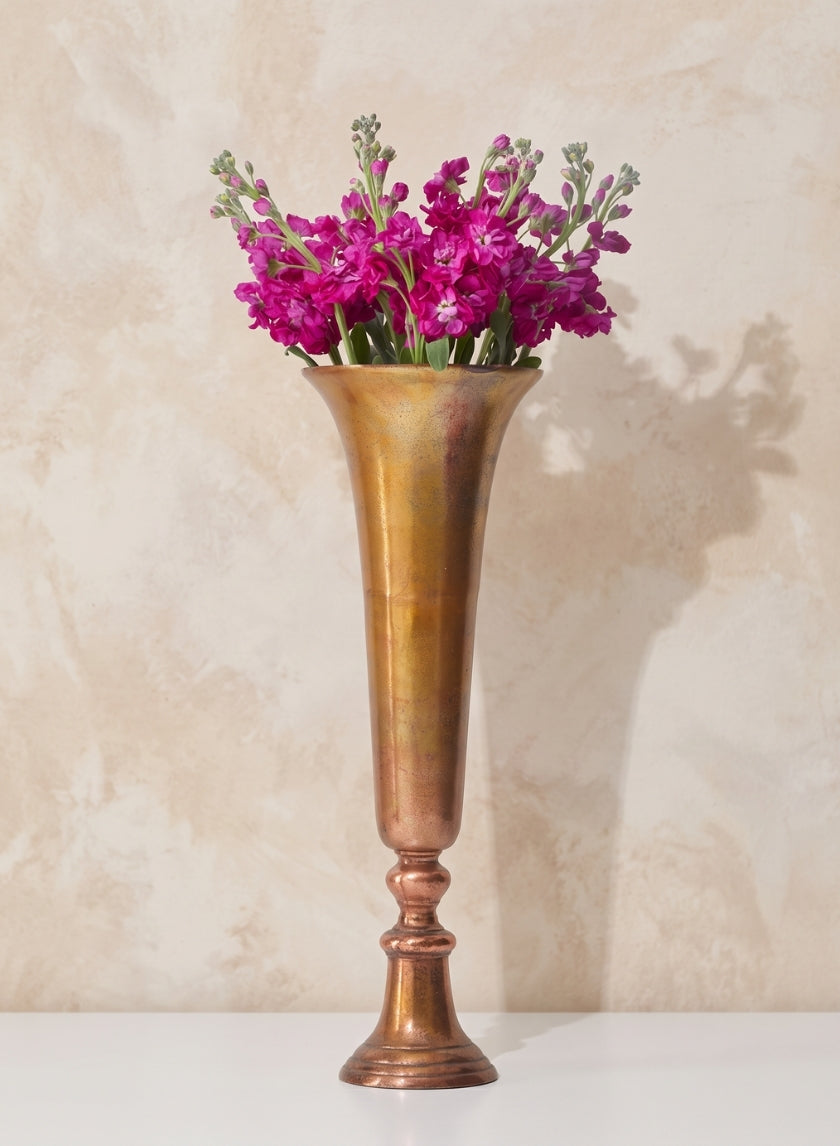 21 ½in Old Copper Aluminum Trumpet Vase Decor Jamali Garden