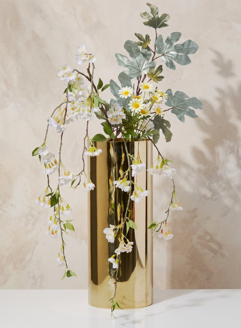 20in Tall Gold Stainless Steel Cylinder Decor Jamali Garden