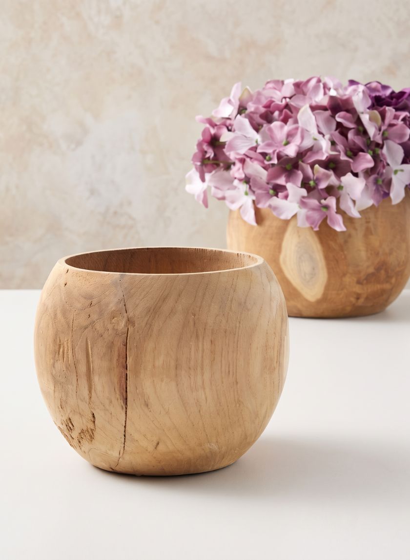 5.5in Tall Teak Fishbowl Wood Vase Decor Jamali Garden