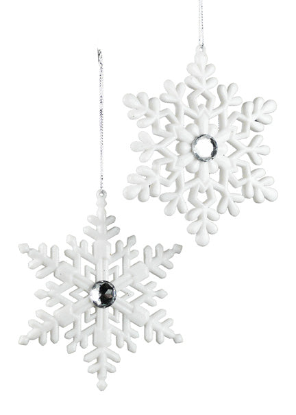 4 3/4in White Glitter Jeweled Snowflakes Decor Jamali Garden