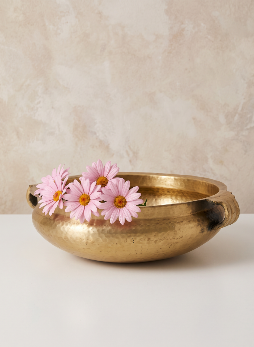 12.75in Wide Antique Brass Handi Bowl Decor Jamali Garden