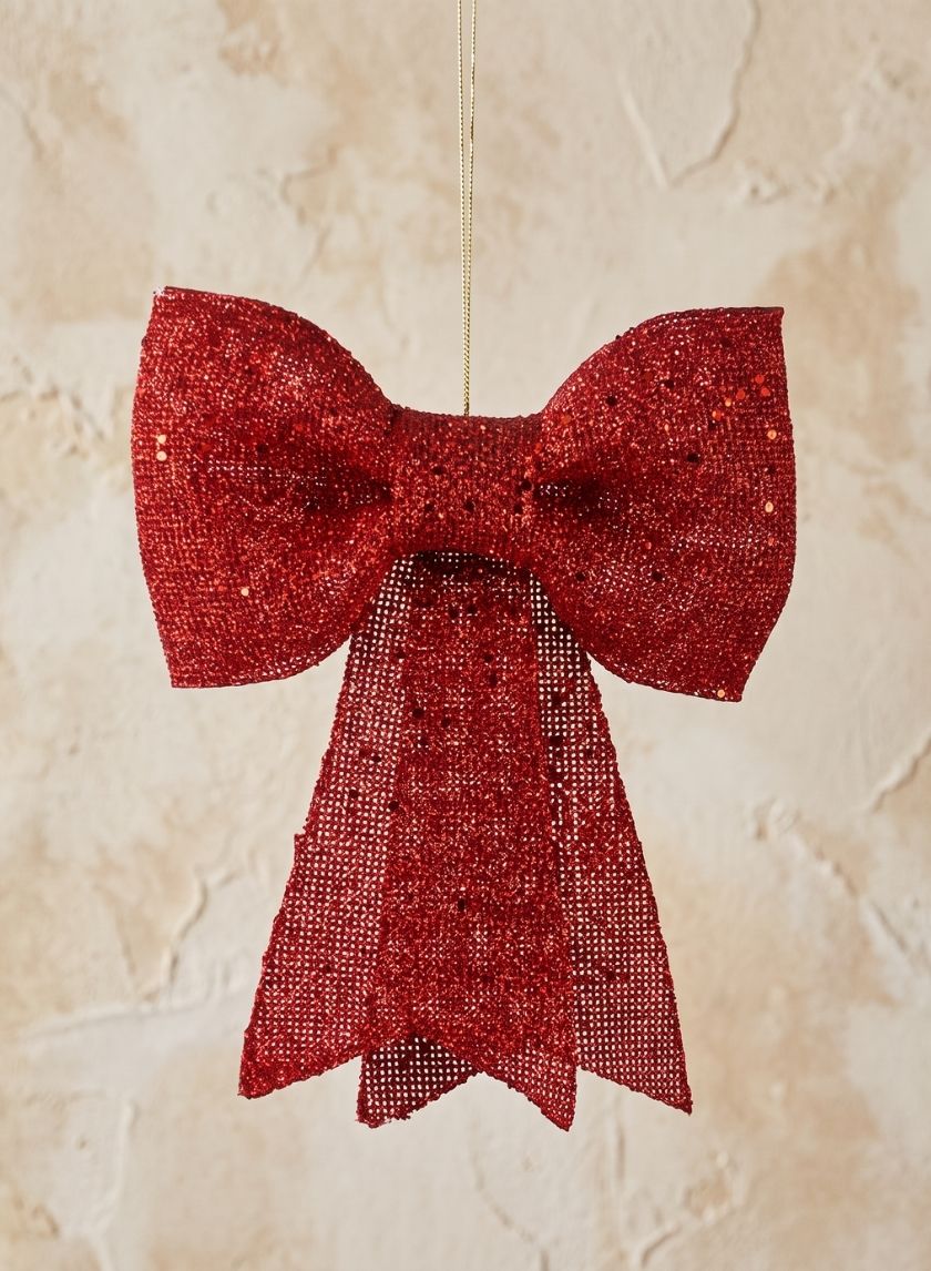 12in Long Red Glitter Bow Decor Jamali Garden