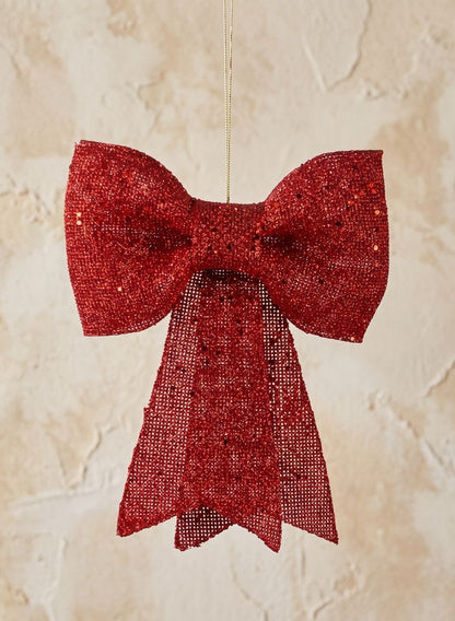 12in Long Red Glitter Bow Decor Jamali Garden