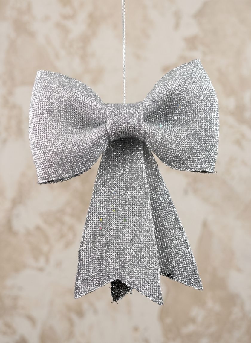 11.5in Long Iridescent Silver Glitter Bow, Case of 12 Decor Jamali Garden