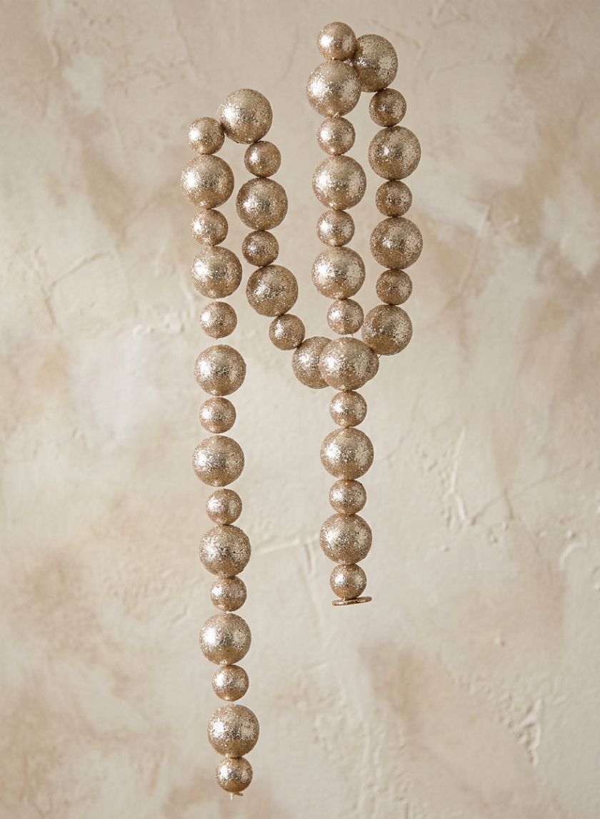 5ft Long Champagne &amp; Light Copper Glitter Ball Garland, Case of 6 Decor Jamali Garden