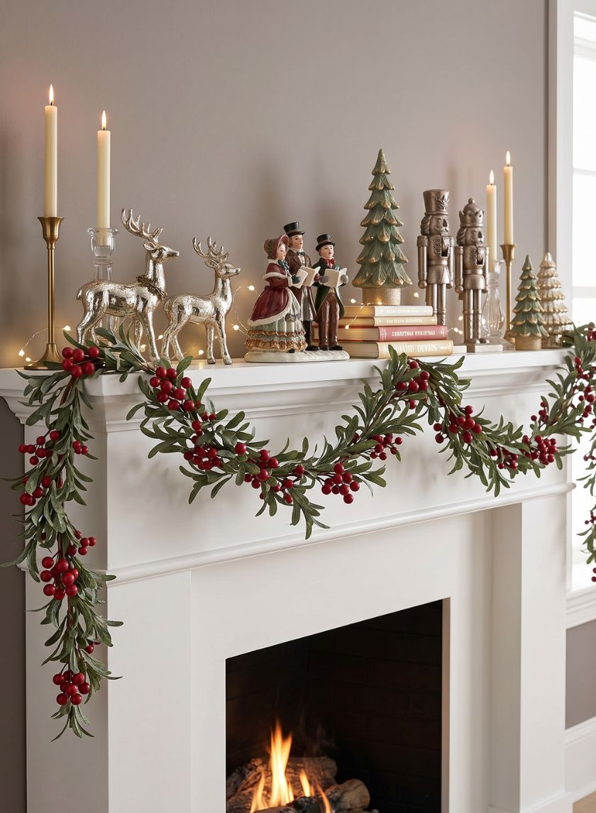 61in Long Green Leaf &amp; Red Berry Garland Decor Jamali Garden
