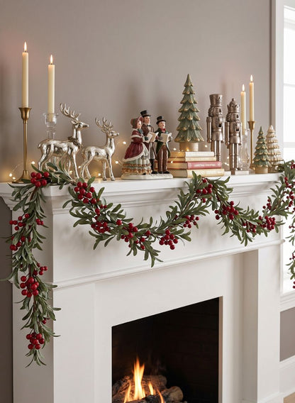 61in Long Green Leaf &amp; Red Berry Garland Decor Jamali Garden