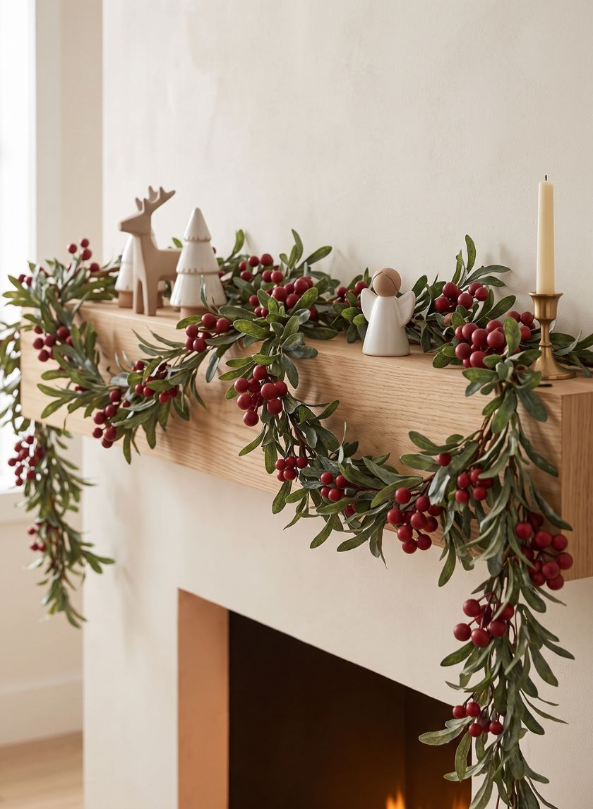 61in Long Green Leaf &amp; Red Berry Garland Decor Jamali Garden