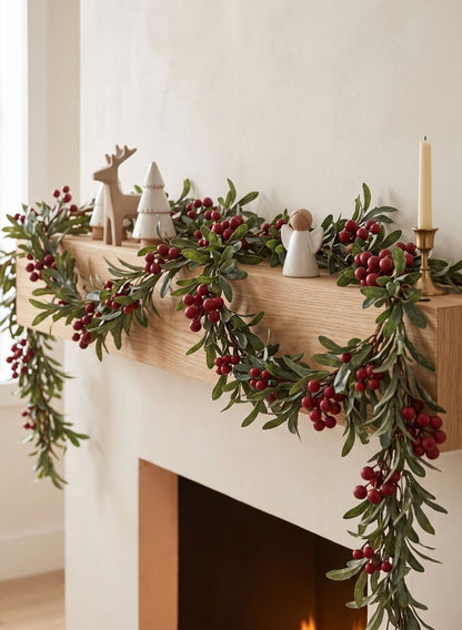 61in Long Green Leaf &amp; Red Berry Garland Decor Jamali Garden