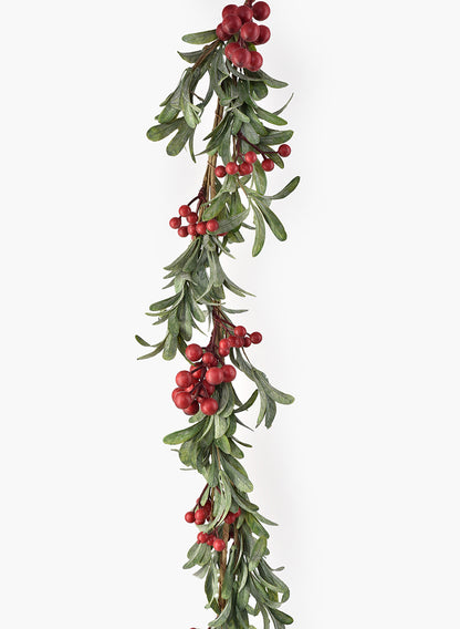 61in Long Green Leaf &amp; Red Berry Garland Decor Jamali Garden