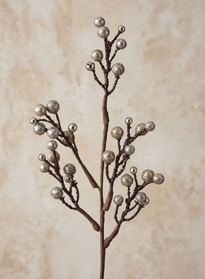 14in Long Coffee &amp; Platinum Glitter Berry Pick, Bundle of 12 Decor Jamali Garden