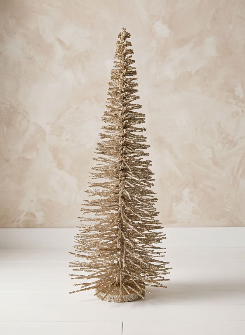 20in Tall Rose &amp; Platinum Glitter Twig Tabletop Tree Decor Jamali Garden