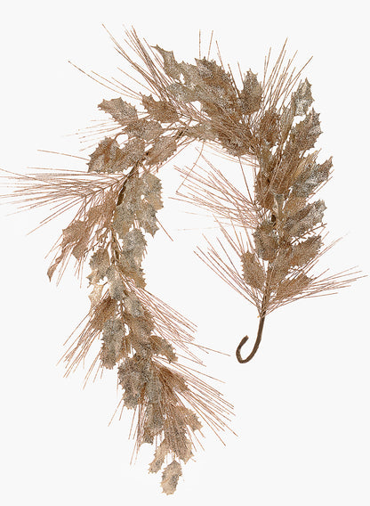 54in Long Champagne &amp; Light Copper Glitter Holly Garland, Case of 4 Decor Jamali Garden