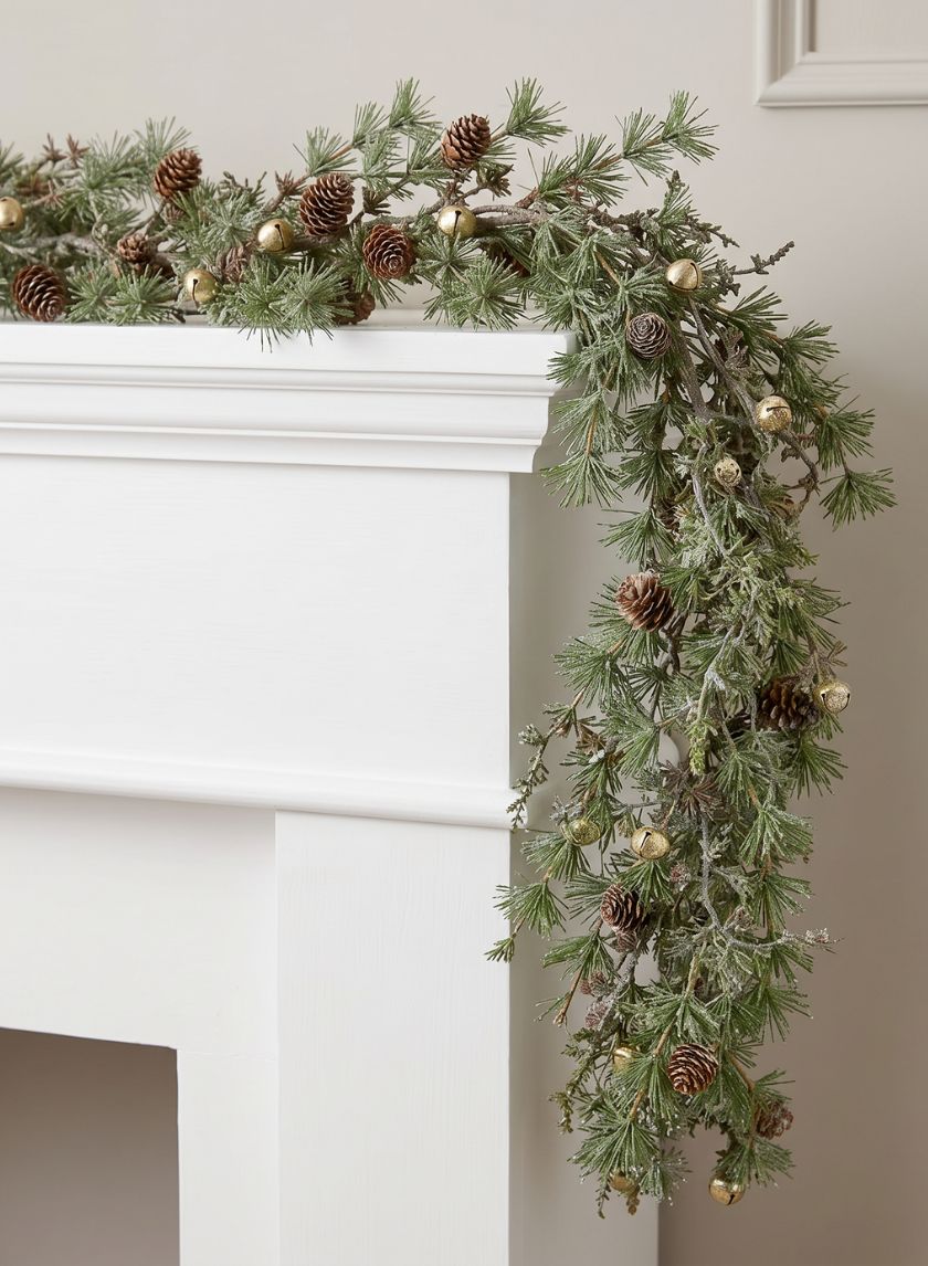 5ft Long Iced Pine Garland with Pine Cones &amp; Jingle Bells Decor Jamali Garden