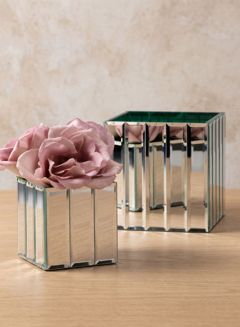 Mirror Strips Cube Glass Vases Decor Jamali Garden