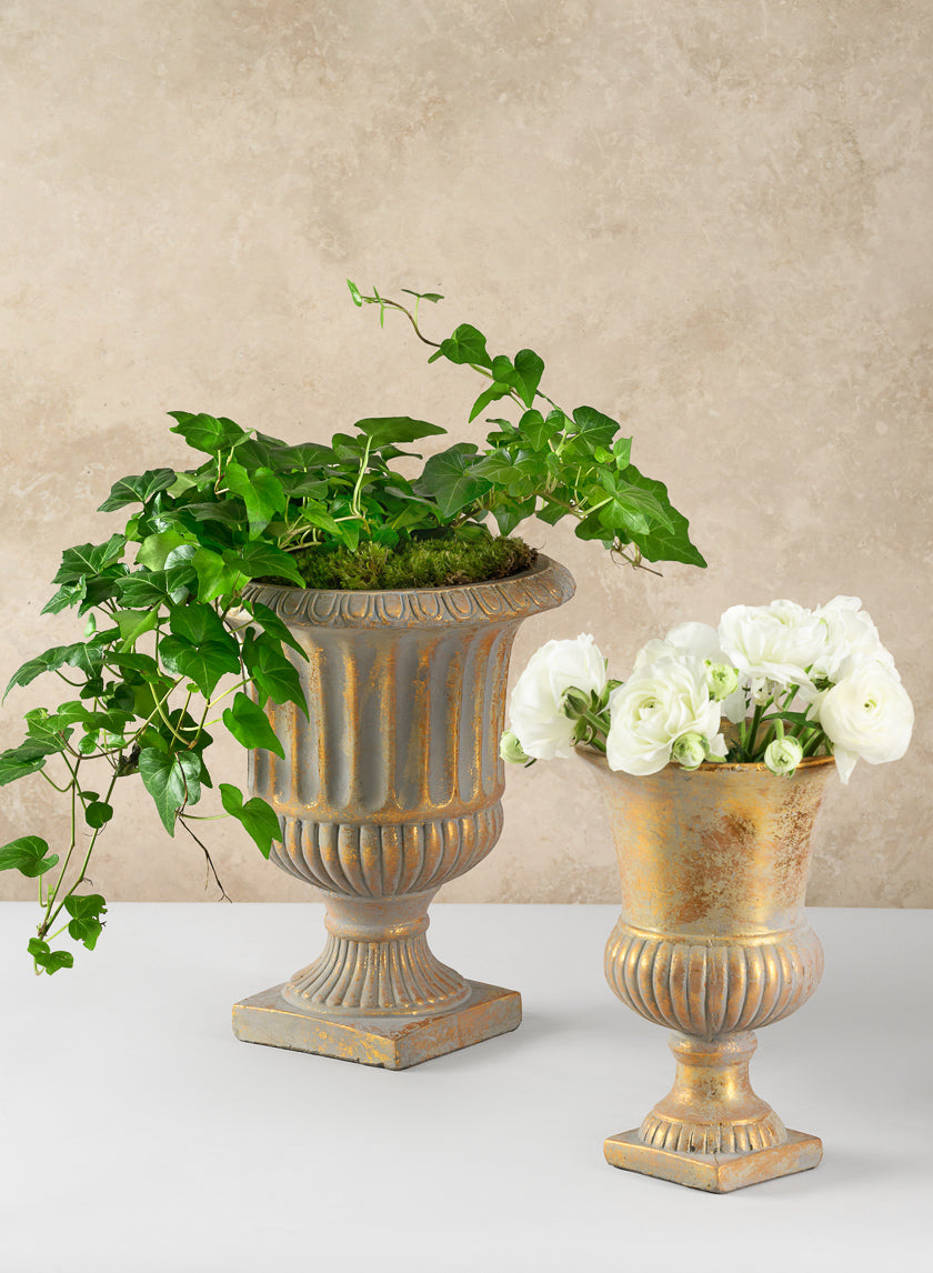 Avignon Antique Gold Leaf Cement Urn Decor Jamali Garden