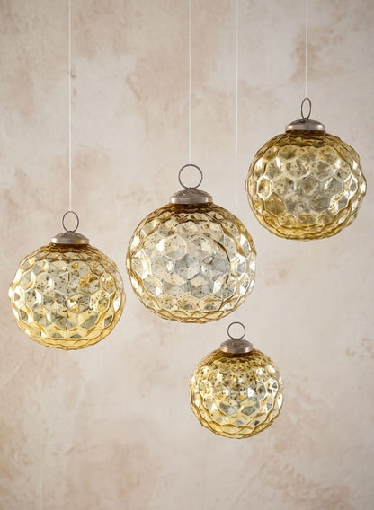 4in Round Gold Diamond Dimple Glass Ball Ornament Decor Jamali Garden
