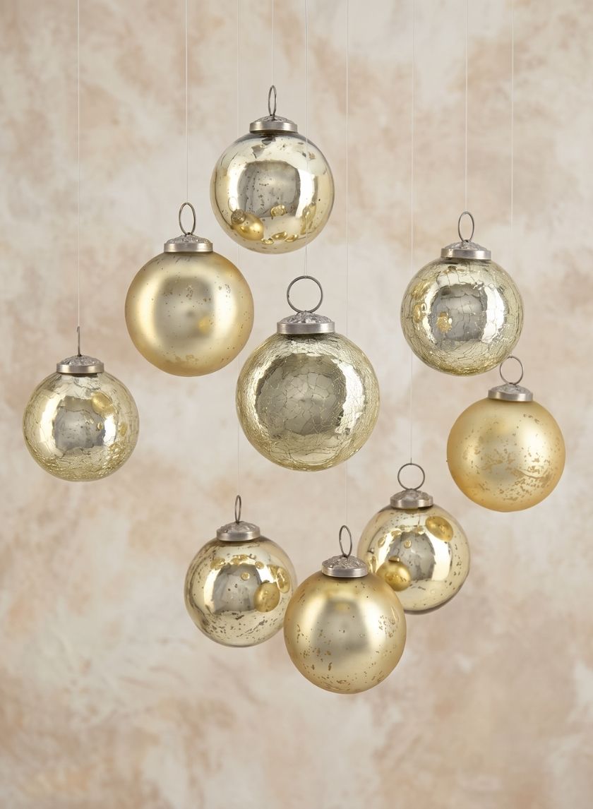 3in Round Gold Mix Glass Ornaments Decor Jamali Garden
