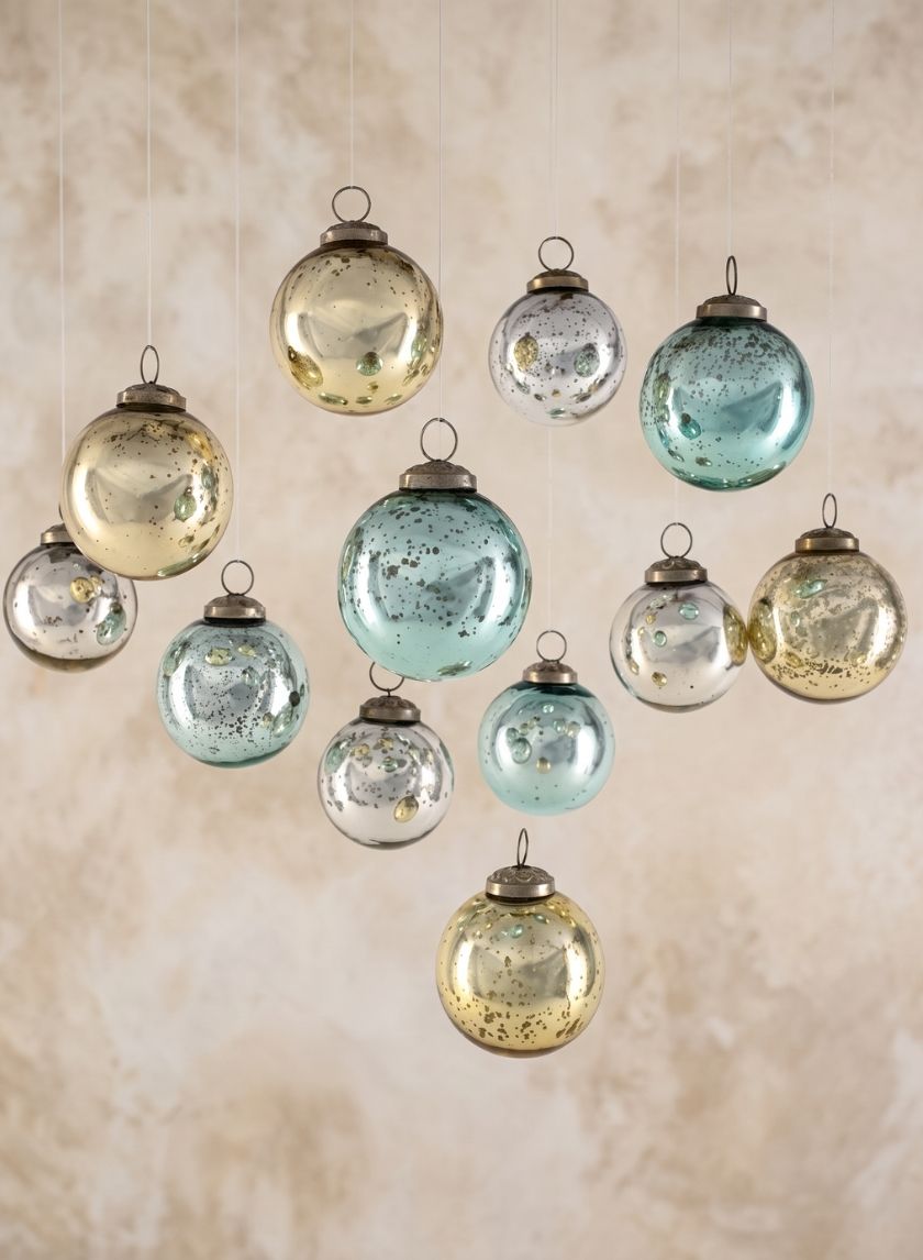 2.5in Round Vintage Glass Ornament Balls, Set of 12 Decor Jamali Garden