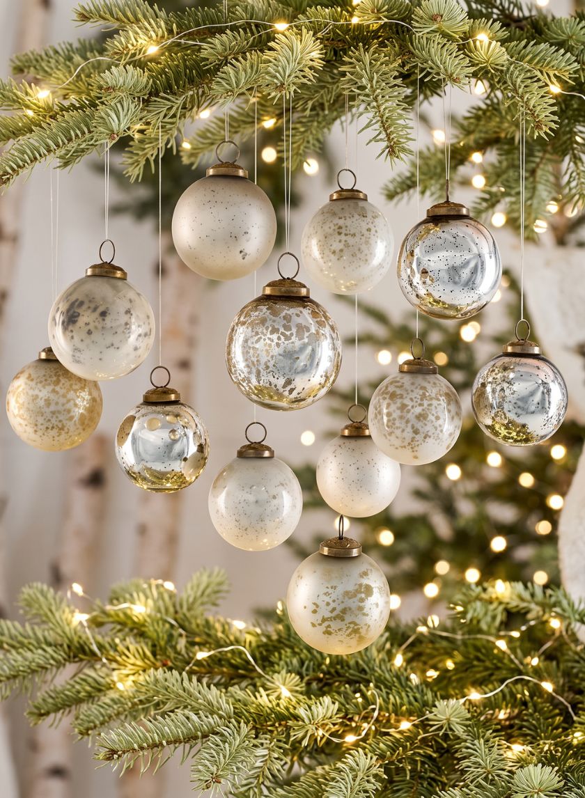 2.5in Round Matte &amp; Shiny Vintage Glass Ornaments, Set of 12 Decor Jamali Garden