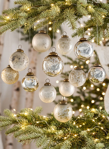2.5in Round Matte &amp; Shiny Vintage Glass Ornaments, Set of 12 Decor Jamali Garden