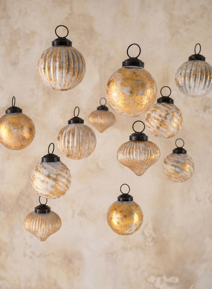 2in Wide Blush &amp; Gold Foil Assorted Glass Ornaments