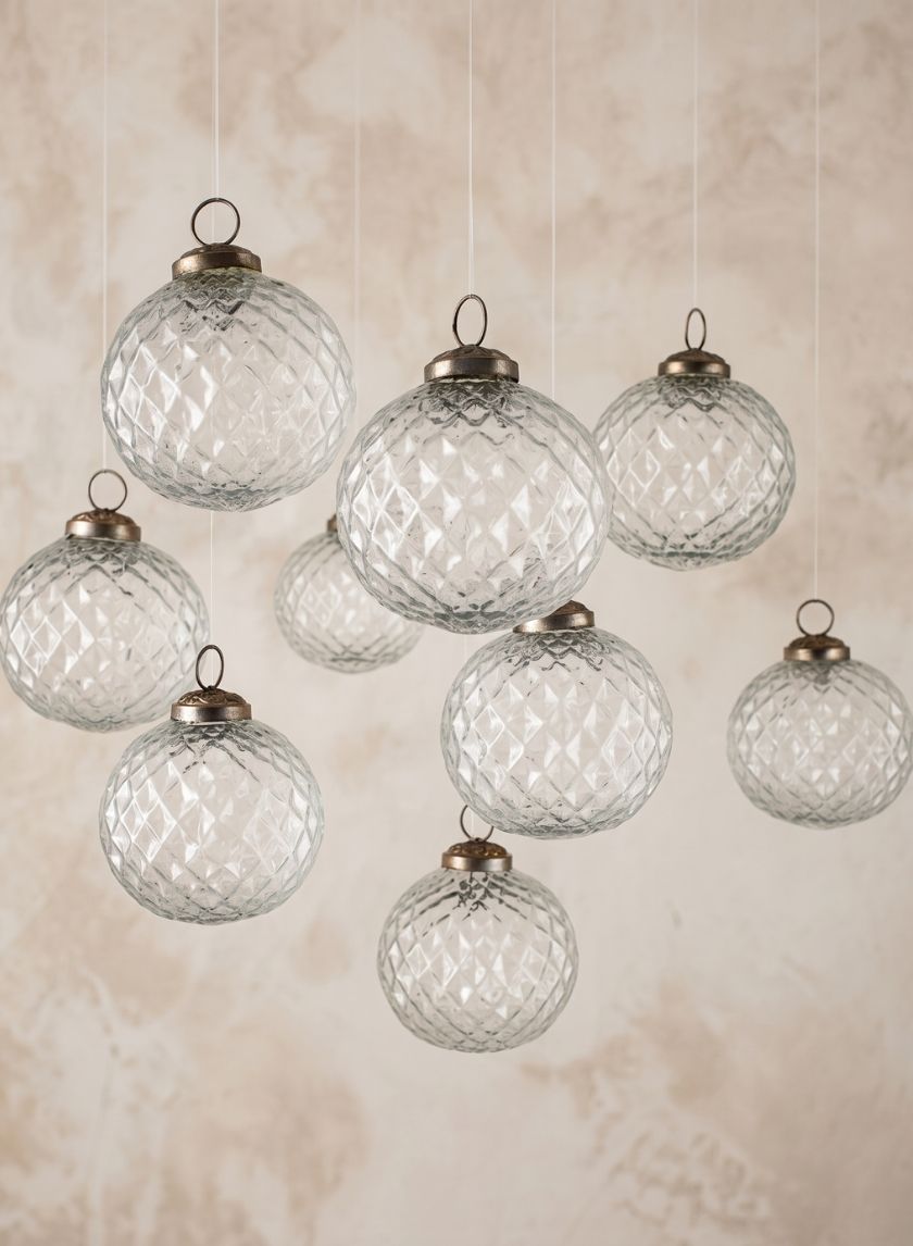 3in Round Clear Diamond Glass Ornament Balls Decor Jamali Garden