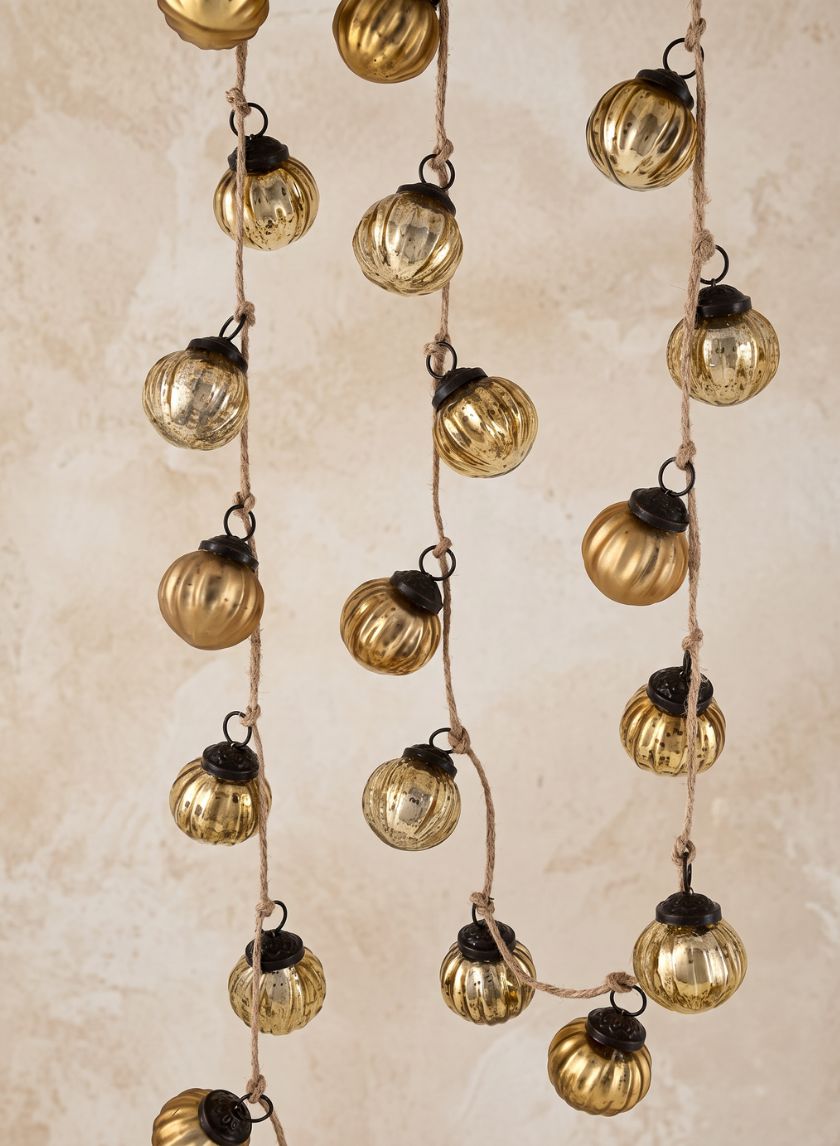 57in Long Mini Gold Ribbed Ornament Ball Garland Decor Jamali Garden